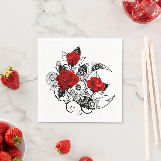 Serviette En Papier Croissant mécanique avec roses rouges (En situation)