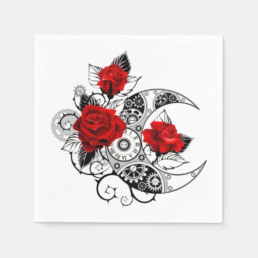 Serviette En Papier Croissant mécanique avec roses rouges (Devant)