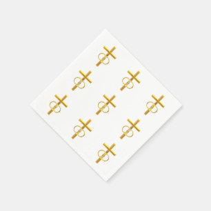 Serviette En Papier Croix 3-D d'or avec anneaux Mariages