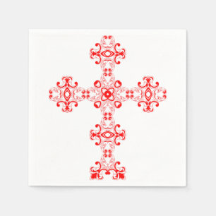 Serviette En Papier Croix avec ornement rouge, Art décoratif sacré