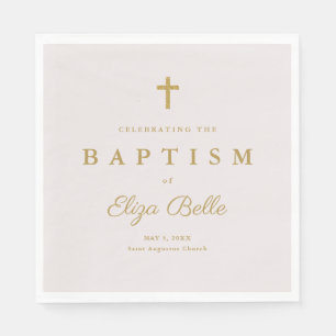 Serviette En Papier Croix baptismale pailletée or classique 