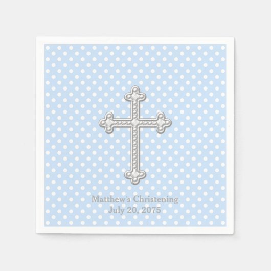 Serviette En Papier Croix Blanche Baptême Bleu (Devant)