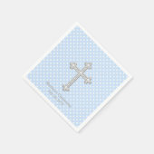 Serviette En Papier Croix Blanche Baptême Bleu (Coin)