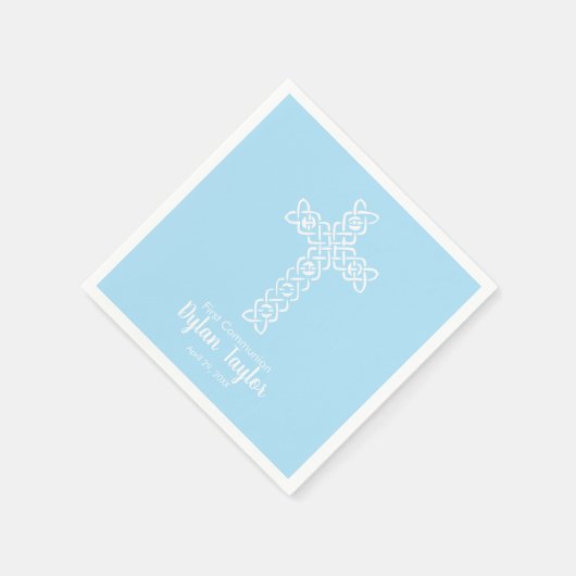 Serviette En Papier Croix blanche bleu pâle Première communion religie (Coin)