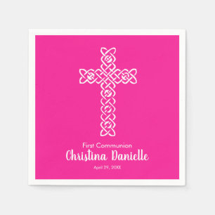 Serviette En Papier Croix Blanche Chaud Communion Rose Baptême Christe