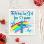 SERVIETTE EN PAPIER CROIX BLEUE 80E ANNIVERSAIRE NAPKINS (En situation)