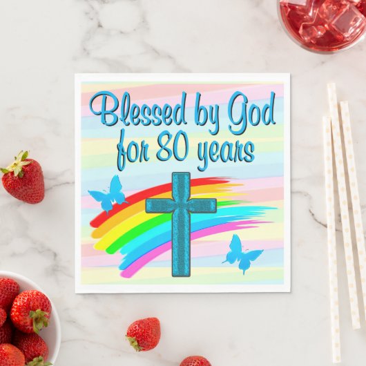 SERVIETTE EN PAPIER CROIX BLEUE 80E ANNIVERSAIRE NAPKINS (En situation)