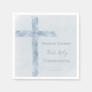Serviette En Papier croix bleue aquarelle Première Communion 