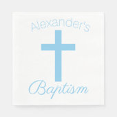 Serviette En Papier Croix Bleue Bébé avec nom personnalisé Baptême (Devant)
