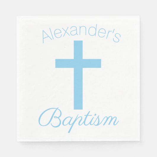 Serviette En Papier Croix Bleue Bébé avec nom personnalisé Baptême (Devant)