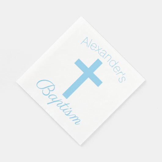 Serviette En Papier Croix Bleue Bébé avec nom personnalisé Baptême (Coin)