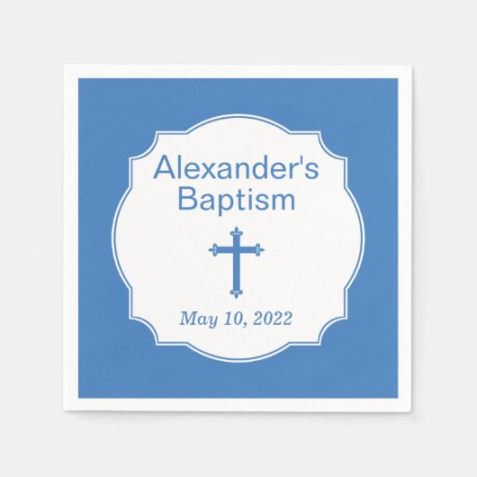 Serviette En Papier Croix Bleue Bébé Baptême Baptême Christening (Devant)