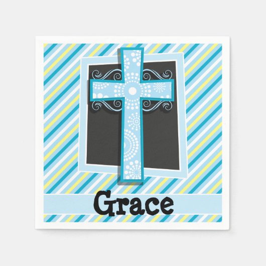 Serviette En Papier Croix Bleue, Bleue et Jaune (Devant)