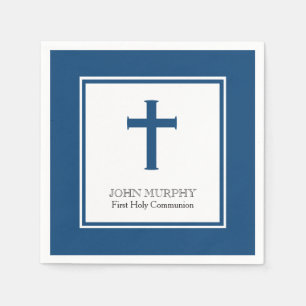 Serviette En Papier Croix Bleue de la Marine, Première Sainte Communio