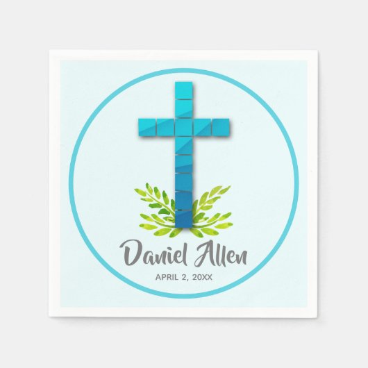 Serviette En Papier Croix Bleue de la première communion (Devant)