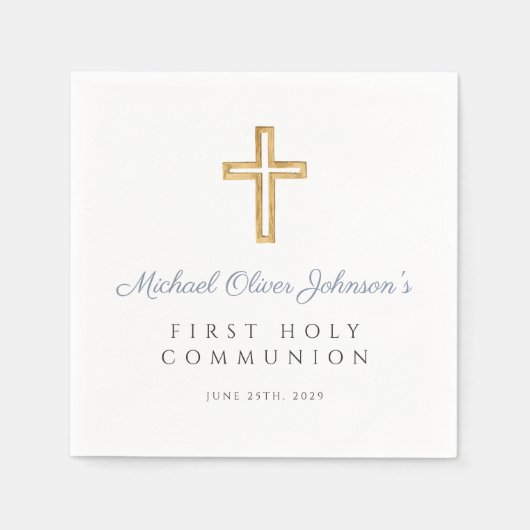 Serviette En Papier Croix Bleue Dusty moderne Boy First Communion (Devant)
