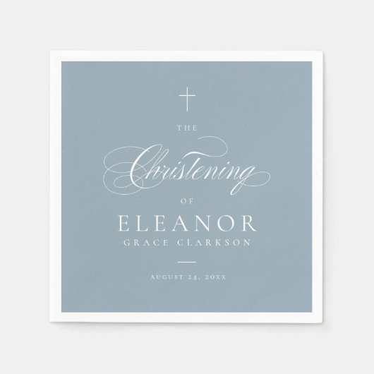 Serviette En Papier Croix Bleue Élégant Script Calligraphie Christenin (Devant)