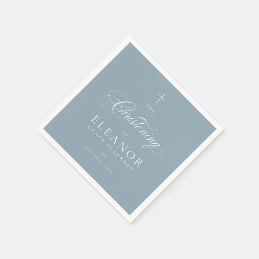 Serviette En Papier Croix Bleue Élégant Script Calligraphie Christenin (Coin)