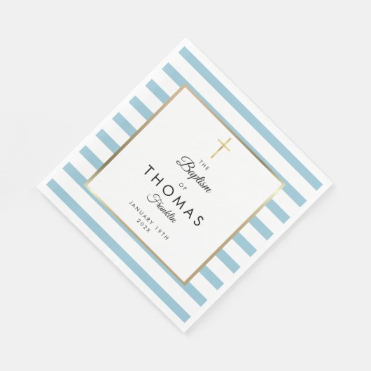 Serviette En Papier Croix Bleue Or Baptême Baptême Christening (Coin)