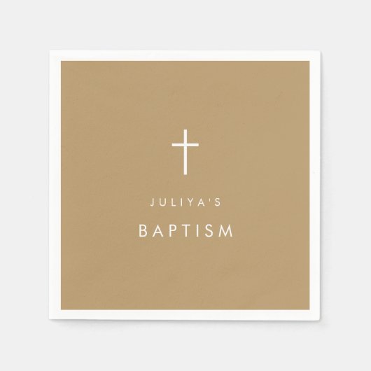 Serviette En Papier Croix brun or chic Baptême (Devant)