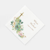 Serviette En Papier Croix chrétienne moderne Mariage floral (Coin)
