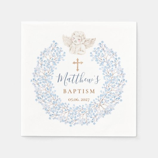 Serviette En Papier Croix d'Ange Floral Bleu Bébé (Devant)