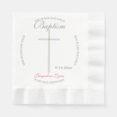 Serviette En Papier Croix d'argent Baptême fille rose (Devant)