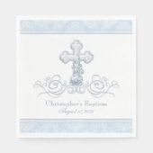 Serviette En Papier Croix de Damas bleu Baptême Communion serviettes (Devant)