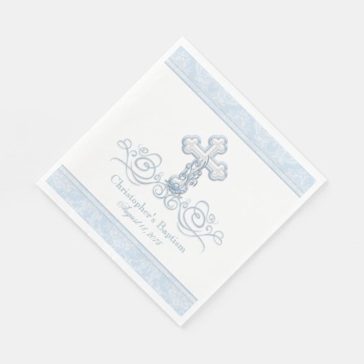 Serviette En Papier Croix de Damas bleu Baptême Communion serviettes (Coin)
