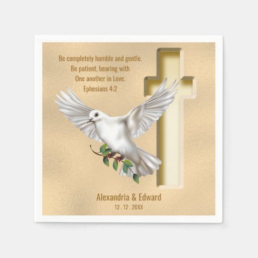 Serviette En Papier Croix de Dove Écritures Verse Éphésiens 4:2 (Devant)