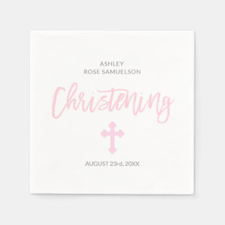 Serviette En Papier Croix de FILLE blanche rose personnalisée