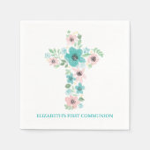 Serviette En Papier Croix de fleurs d'aquarelle Première communion sai (Devant)