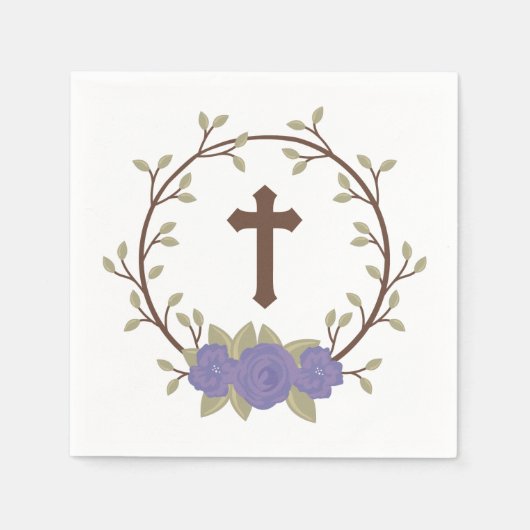 Serviette En Papier Croix de germe violet Baptême de la couronne (Devant)