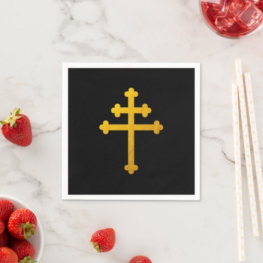 Serviette En Papier Croix de Lorraine d'or sur Noir / Christian (En situation)