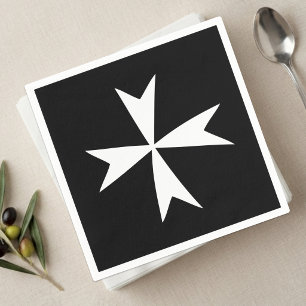Serviette En Papier Croix de Malte blanche, symbole du drapeau de Malt