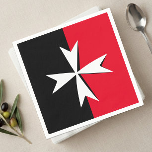 Serviette En Papier Croix de Malte blanche, symbole du drapeau de Malt