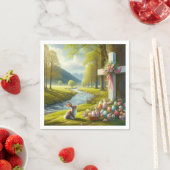Serviette En Papier Croix de Pâques avec lapin et oeufs (En situation)