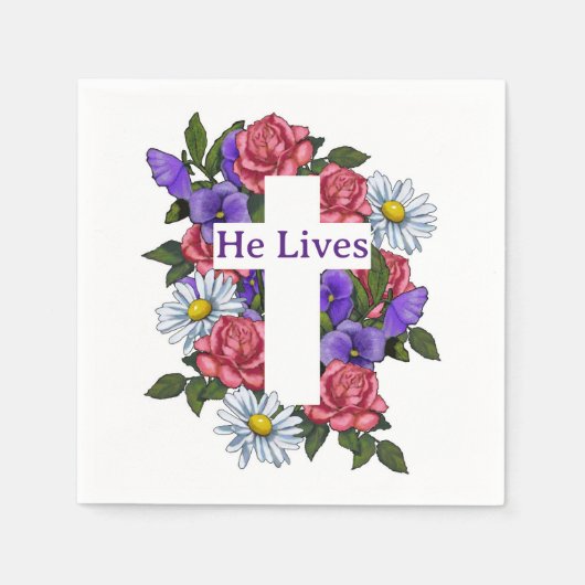 Serviette En Papier Croix de Pâques Il Vit (Devant)