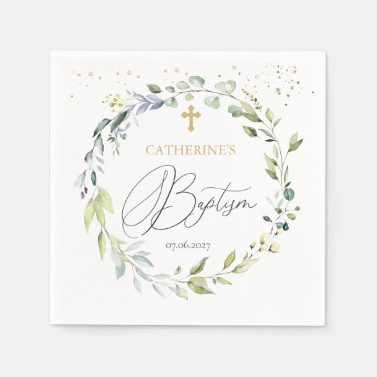 Serviette En Papier Croix d'Eucalyptus Baptême de bébé (Devant)