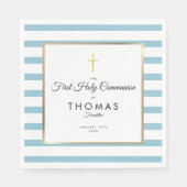 Serviette En Papier Croix d'or Bleue Bleue Première communion sainte (Devant)