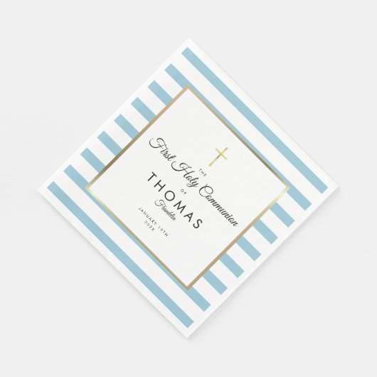 Serviette En Papier Croix d'or Bleue Bleue Première communion sainte (Coin)