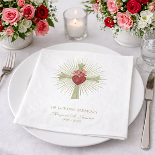 Serviette En Papier Croix d'or Cœur Roses rouges Funérailles