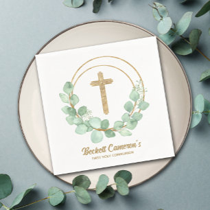 Serviette En Papier Croix d'or communion eucalyptus