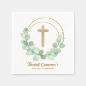 Serviette En Papier Croix d'or communion eucalyptus (Devant)