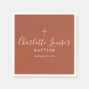 Serviette En Papier Croix d'or de Terracotta Baptême Christening