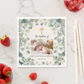 Serviette En Papier Croix d'or Eucalyptus Baptême religieux Photo (En situation)