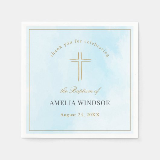 Serviette En Papier Croix d'or simple élégant Baptême Christening (Devant)