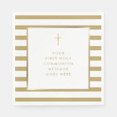 Serviette En Papier Croix d'or Stripe Premier message de communion sai (Devant)