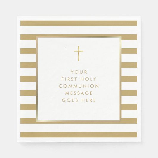 Serviette En Papier Croix d'or Stripe Premier message de communion sai (Devant)