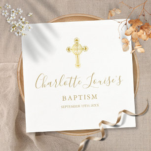 Serviette En Papier Croix dorée élégante Signature Baptême Christening